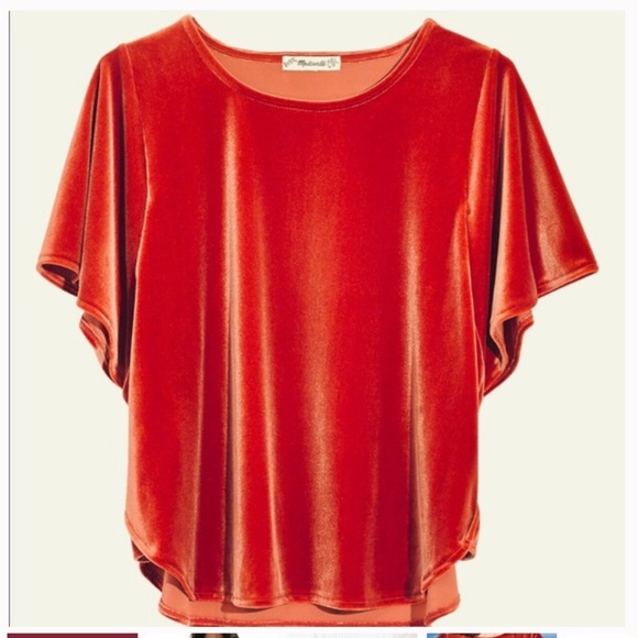 Madewell Tops - NWT MADEWELL BURNT ORANGE VELVET BUTTERFLY SLEEVE TOP M